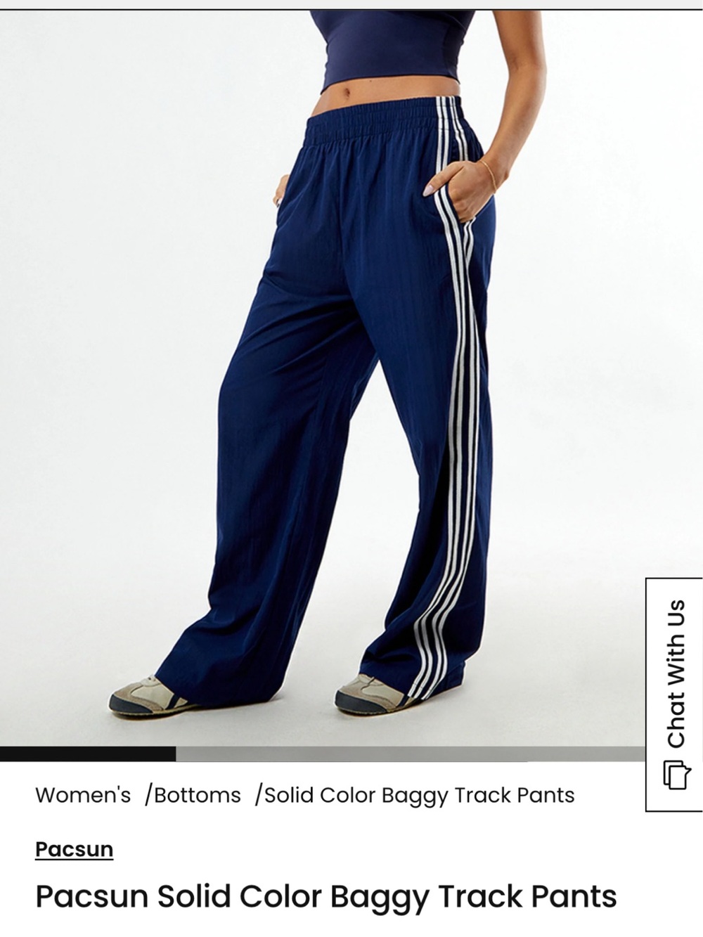 Pacsun Solid Color Navy Baggy Track Pants Small